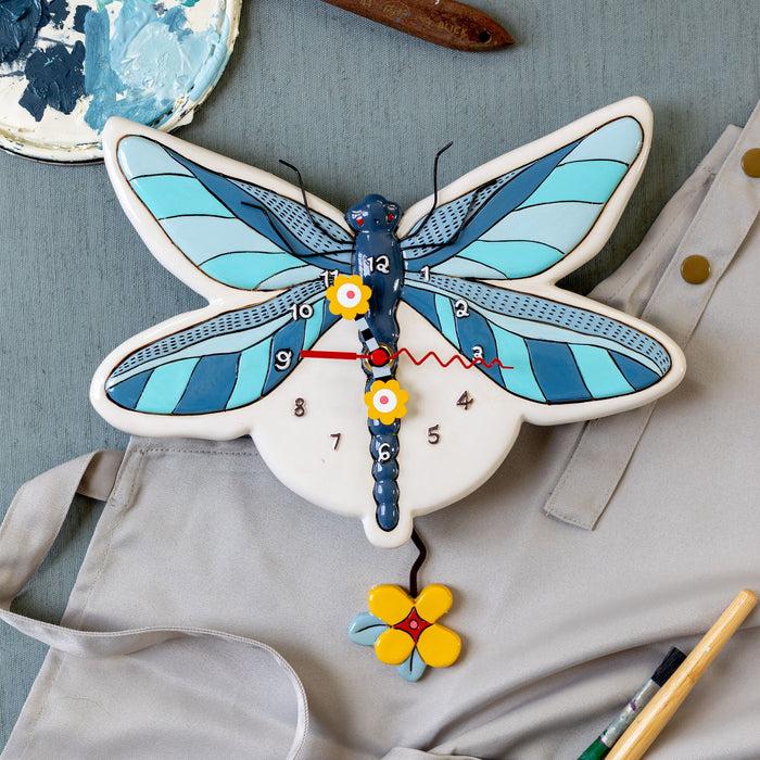 Enesco Blue Dragonfly Clock