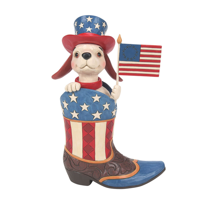 Enesco Boot with Dog Holding Flag Fig