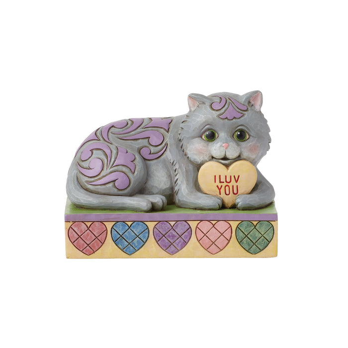 Enesco Cat Lying by Message Hearts