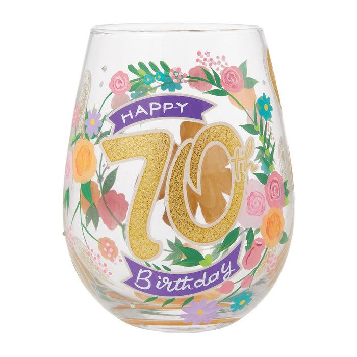 Enesco Happy 70th Stemless Wine Glass