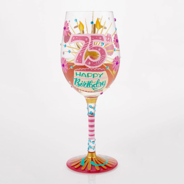 Enesco Happy 75th Wine Glass