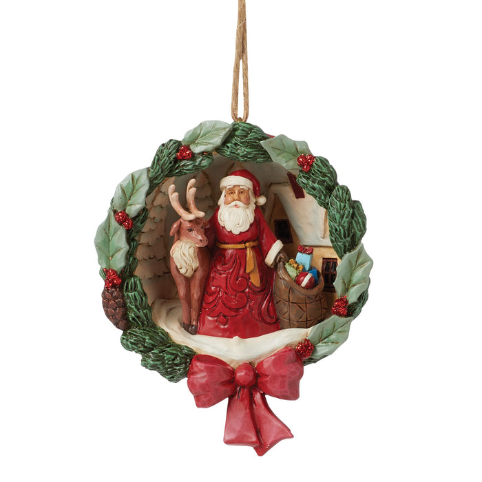 Enesco Santa and Deer Wreath Figurine