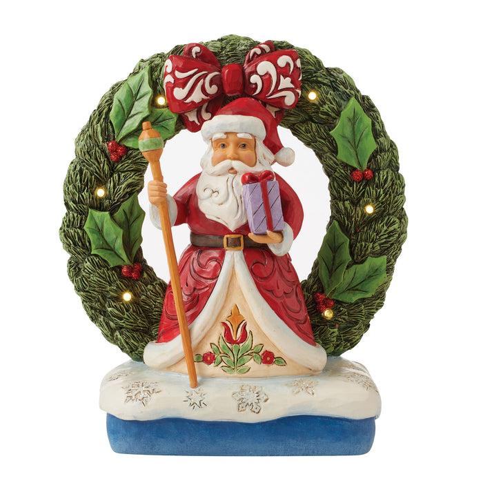 Enesco Santa by Light-Up Wreath