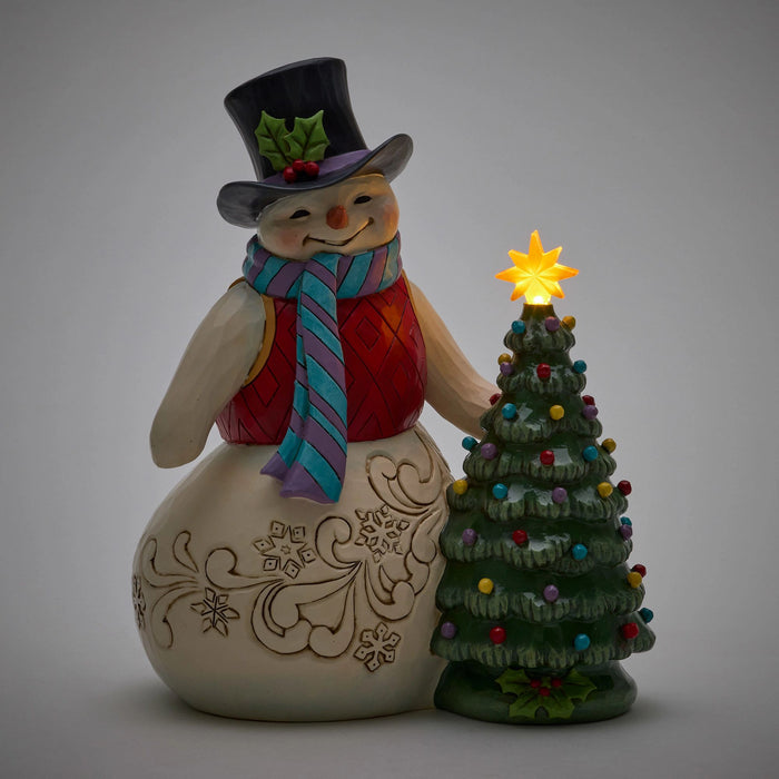 Enesco Snowman With Vintage LED Tree