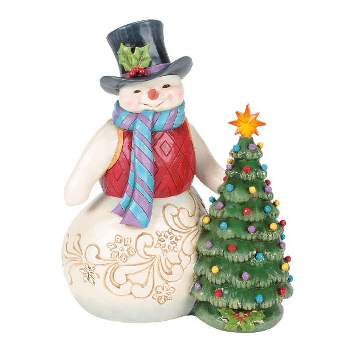Enesco Snowman With Vintage LED Tree